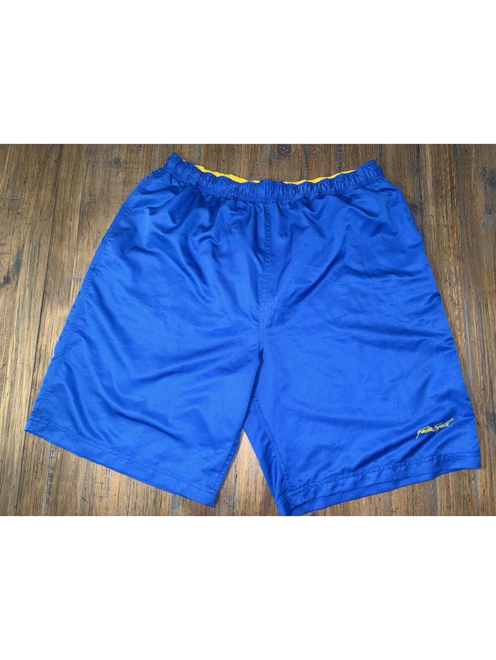 FUBU Sport Swim Trunks Mens XL Blue Yellow Board Shorts Bathing Suit Y2K Lined